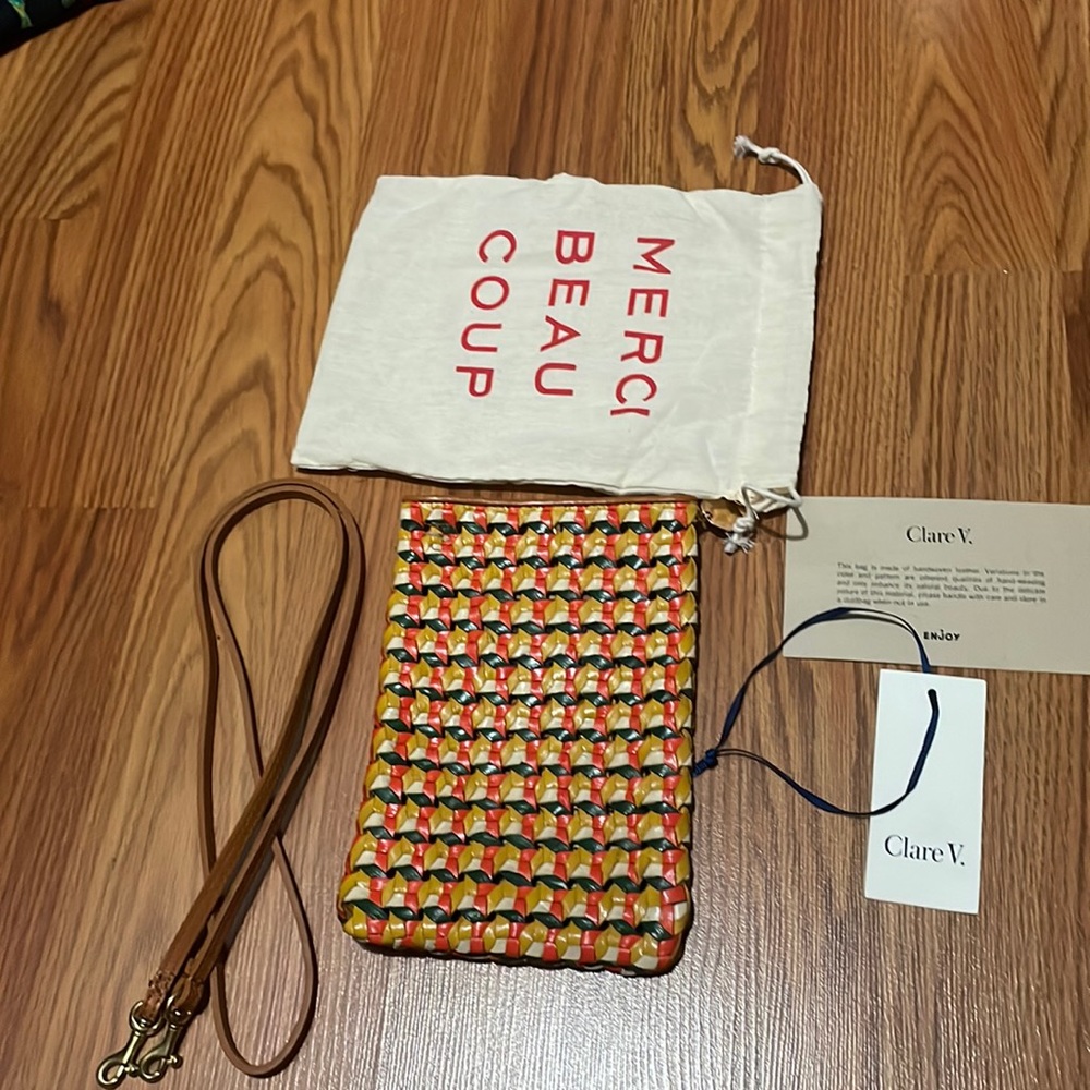 Clare V Poche Woven Marigold Multi Rattan